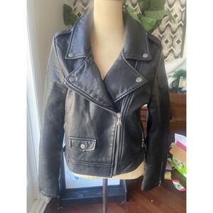Ashley 26 International Faux Leather Black Biker Women's Jacket LADIES SIZE L